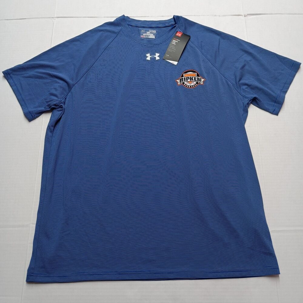 Under Armour HeatGear Ripken Baseball Loose T-Shirt Men's XL Blue Gray Striped
